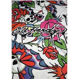 Ed Hardy Women's Scarf Silky satin Tattoo Skulls Roses Print new 44 x 36 inch